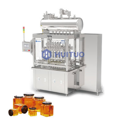 Conteneur en verre de pot avec la machine de remplissage de bouteilles servo de piston de couvercle pour le sirop et le miel